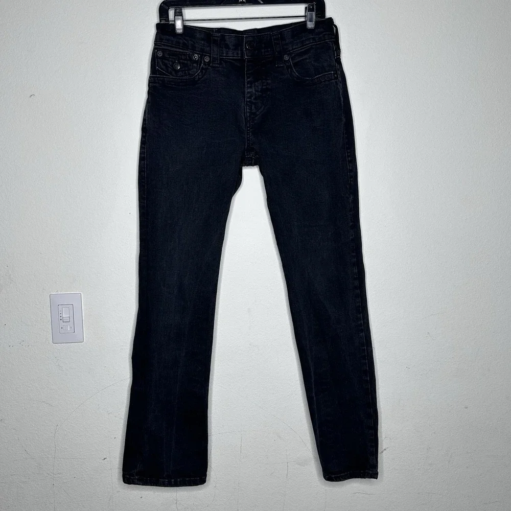 True Religion Jeans Mens 31 Black Denim Ricky‎ Relaxed Straight Flap Pocket